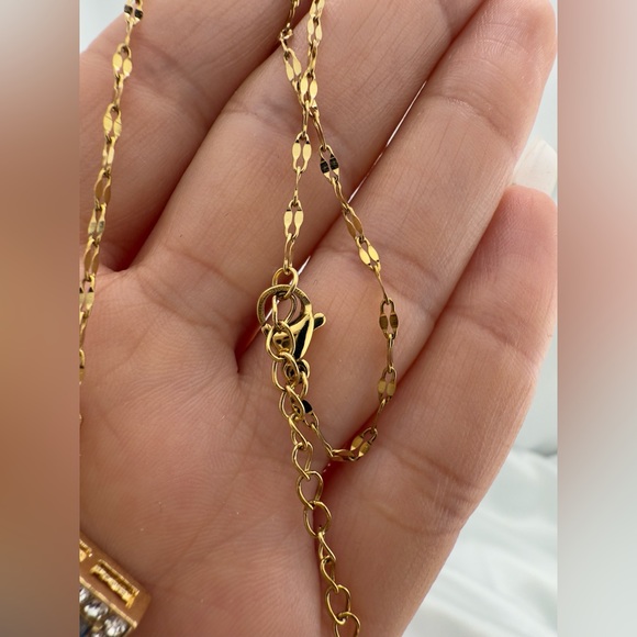 Anthropologie Vintage Square Gold and Blue Pendant Necklace - Picture 5 of 8